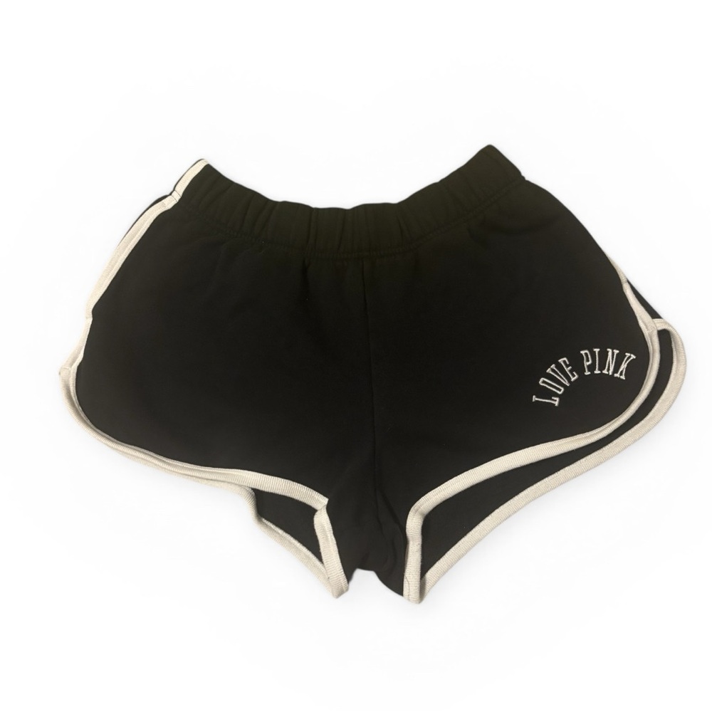 PINK Size L Victoria's Secret Black Contrast-Trim Athletic Lounge Women's Shorts